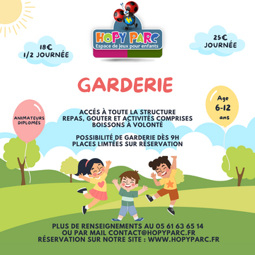 Nos créneaux de garderie sont ouverts pour les vacances ! N'hésitez pas à nous contacter ou réservez directement en ligne