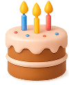 Gâteau d'anniversaire marron à deux étages avec glaçage rose, orné de trois bougies non allumées : bleue, jaune et rouge.