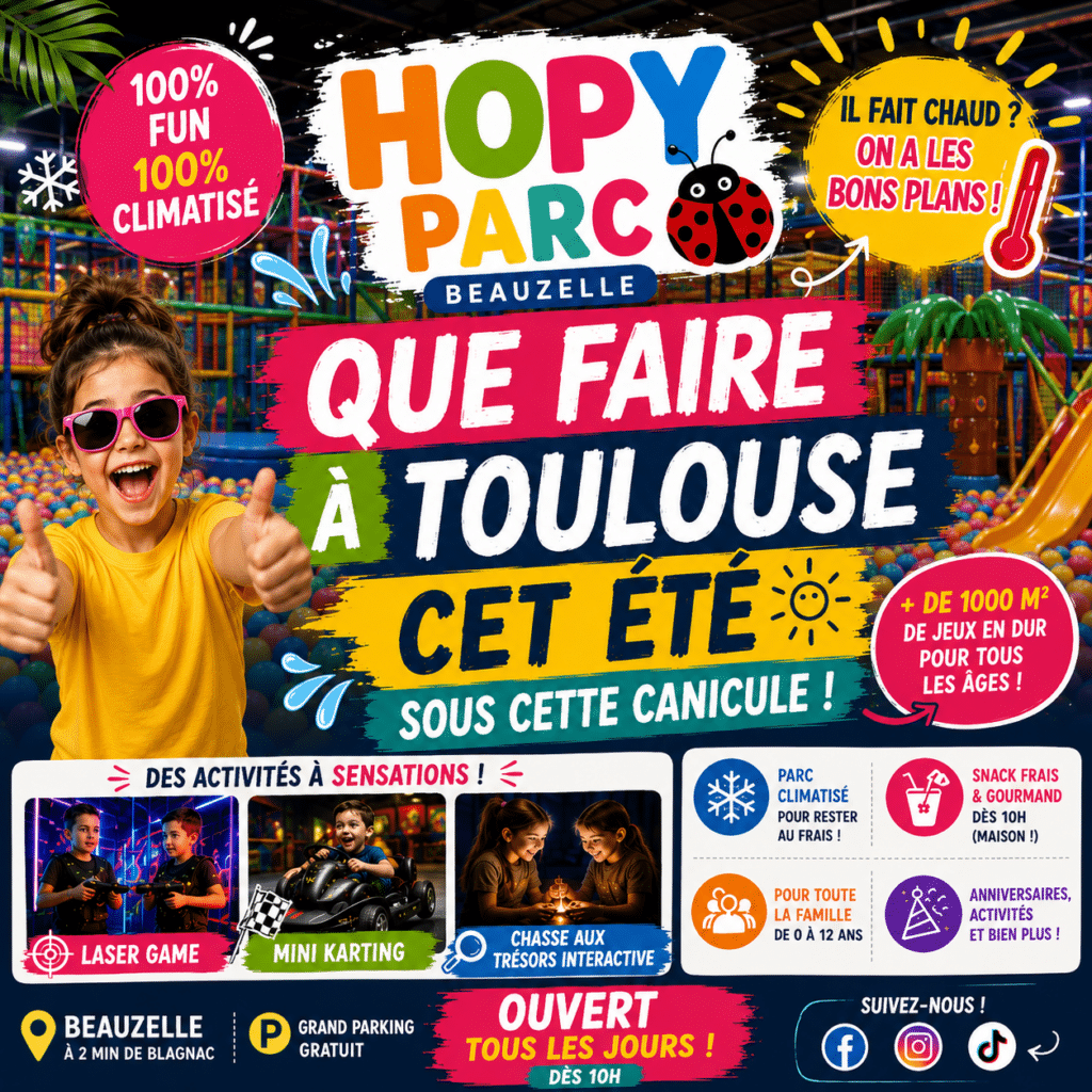 Hopy Parc Beauzelle Toulouse : activités enfants climatisées, laser game, karting et chasse au trésor pour l'été.